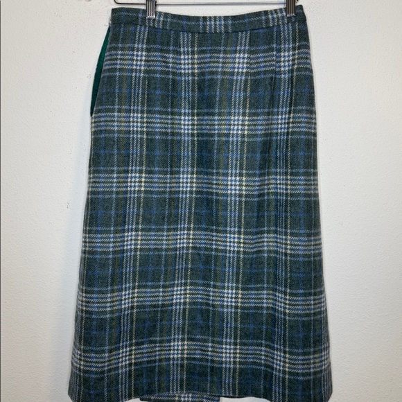 Glenisla wool from Scotland vintage Blue and Gray Checkered lined Skirt size 14 - Picture 3 of 6